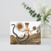Merman mit drei Gesichtspunkten Mittelaltersymbol Postkarte (Stehend Vorderseite)