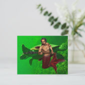 Merman mit Sea Turtle Postcard Postkarte (Stehend Vorderseite)