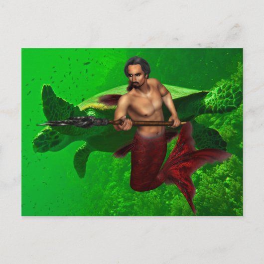 Merman mit Sea Turtle Postcard Postkarte (Vorderseite)