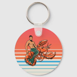 Merman Riding Lobster Button Schlüsselanhänger