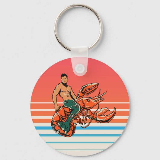 Merman Riding Lobster Button Schlüsselanhänger (Vorderseite)