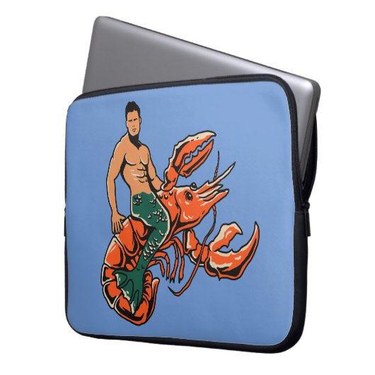 Merman Riding Lobster Laptop Case (Vorderseite Links)