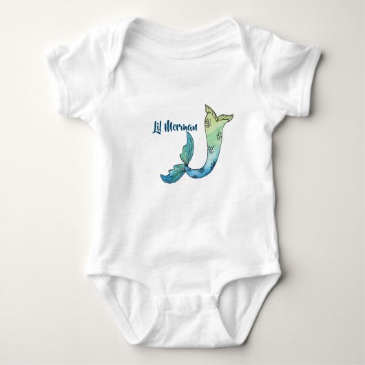Merman Schwanz Aquarellkarosserie Baby Strampler (Vorderseite)