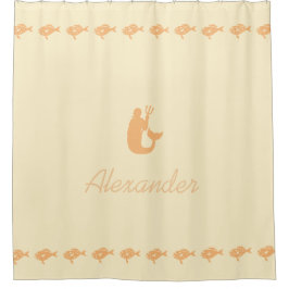 Merman und Fish Peach Maritime Symbole mit Namen Duschvorhang