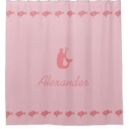 Merman und Fish Pink Maritime Symbole mit Namen Duschvorhang