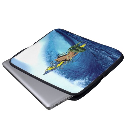 MerMarilyn Meerjungfrau-Surfbrett-tropische Welle Laptopschutzhülle (Vorne Knopf)