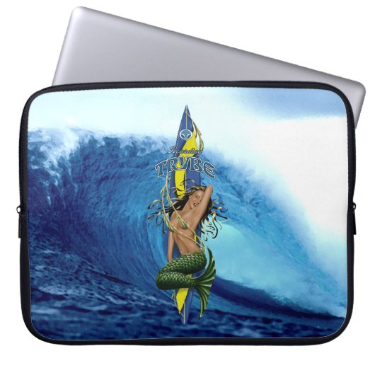 MerMarilyn Meerjungfrau-Surfbrett-tropische Welle Laptopschutzhülle (Vorderseite)