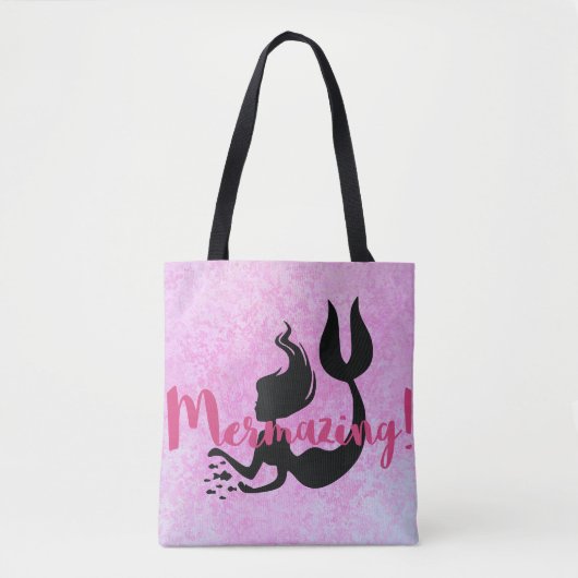 Mermazing Meerjungfrau-Silhouette-Rosa gemasert Tasche (Vorderseite)