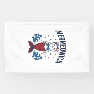 Mermeowica Patriotische Katze Meerjungfrau Shirt D Banner