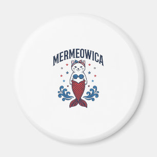 Mermeowica Patriotische Katze Meerjungfrau Shirt D Magnet