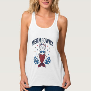 Mermeowica Patriotisches Katze Meerjungfrau Shirt 
