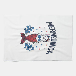 Mermeowica Patriotisches Katze Meerjungfrau Shirt  Geschirrtuch