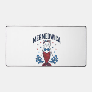 Mermeowica Patriotisches Katze Meerjungfrau Shirt Schreibtischunterlage
