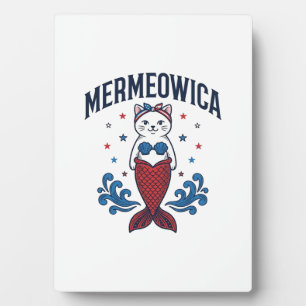 Mermeowica Patriotisches Katzen-Meerjungfrau-Shirt Fotoplatte