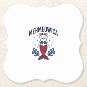 Mermeowica Patriotisches Katzen-Meerjungfrau-Shirt Untersetzer