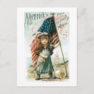 Merricks Thread Mädchen mit USA-Flagge Postkarte