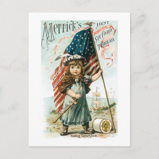 Merricks Thread Mädchen mit USA-Flagge Postkarte (Vorderseite)