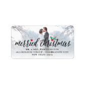 Merried Christmas Holly Mistletoe Foto Address Adressaufkleber (Vorne)