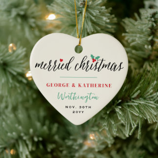 Merried Christmas Holly Mistletoe Foto Wedding Keramik Ornament