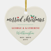 Merried Christmas Holly Mistletoe Foto Wedding Keramik Ornament (Vorne)