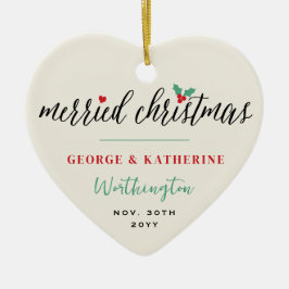 Merried Christmas Holly Mistletoe Foto Wedding Keramik Ornament