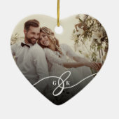 Merried Christmas Holly Mistletoe Foto Wedding Keramik Ornament (Hinten)