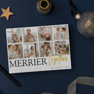 Merrier Together Family Foto Collage Weihnachten Folien Feiertagskarte