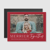 Merrier Together Script Foto Frohe Weihnachtskarte Magnetkarte (Vorne/Hinten)