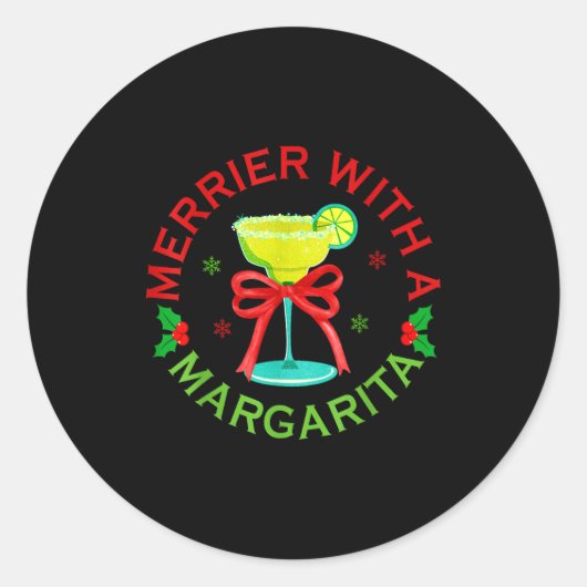 Merrier With A Margarita Christmas Drinking Margar Runder Aufkleber (Vorderseite)