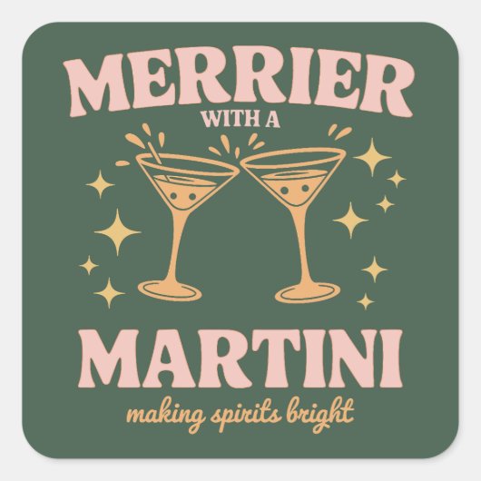 Merrier with a Martini Christmas Cocktail Holiday Quadratischer Aufkleber (Vorderseite)