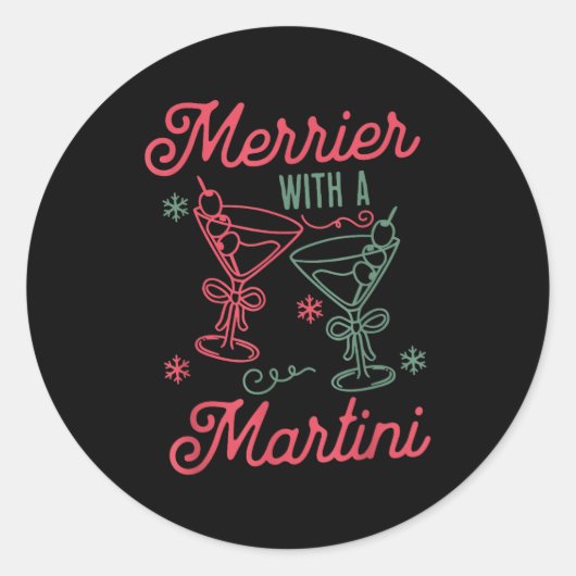 Merrier With A Martini Christmas Tail Xmas Martini Runder Aufkleber (Vorderseite)
