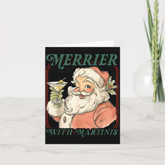 Merrier With A Martini Santa Christmas Tail Karte (Vorderseite)