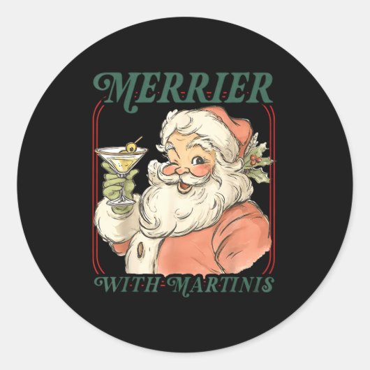Merrier With A Martini Santa Christmas Tail  Runder Aufkleber (Vorderseite)