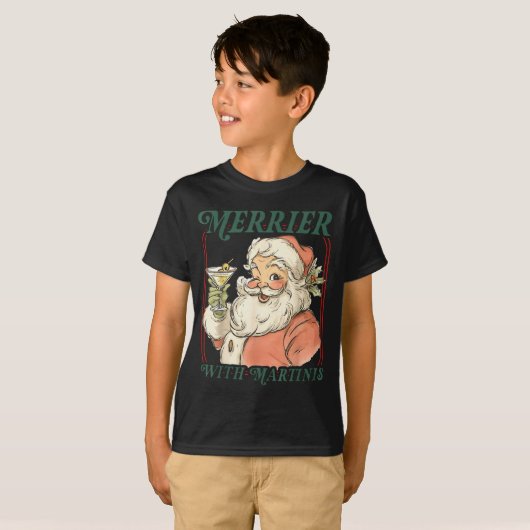 Merrier With A Martini Santa Christmas Tail T-Shirt (Vorne ganz)