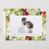 Merriest Christmas Aquarell Foto Feiertagskarte (Vorne/Hinten)