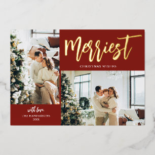 Merriest Christmas Brush Script Foto Red Folien Feiertagskarte