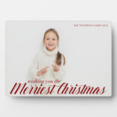Merriest Christmas Chic Red Script Overlay Foto Fotoplatte (Vorderseite)