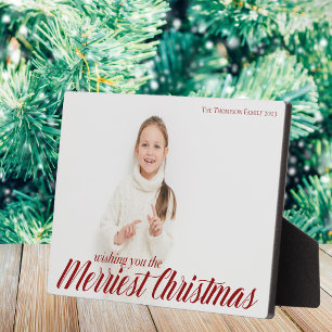 Merriest Christmas Chic Red Script Overlay Foto Fotoplatte