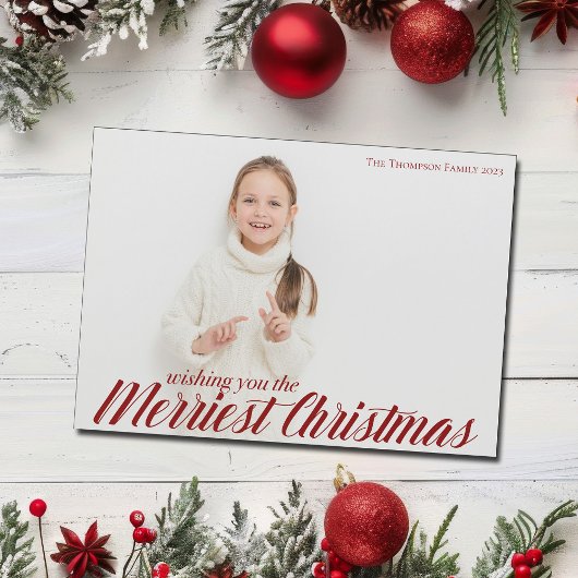 Merriest Christmas Chic Script Foto Magnet Card