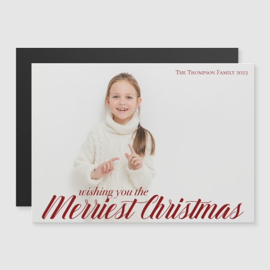 Merriest Christmas Chic Script Foto Magnet Card (Vorne/Hinten)