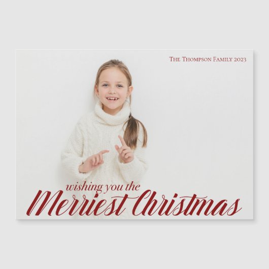 Merriest Christmas Chic Script Foto Magnet Card (Vorderseite)