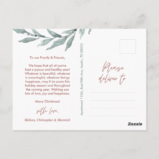 Merriest Christmas Family Foto, Eucalyptus Wreath Postkarte (Rückseite)