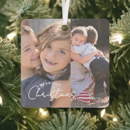 Merriest Christmas Family Joy 2 Photo Christmas Ornament Aus Metall (InSitu)