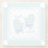 Merriest Christmas Mittens Blue Bow Holiday Glasuntersetzer (Rückseite)