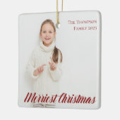 Merriest Christmas Red Script 2 Foto doppelseitig Keramikornament (Links)