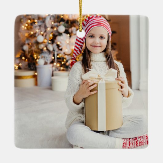 Merriest Christmas Red Script 2 Foto doppelseitig Keramikornament (Rückseite)