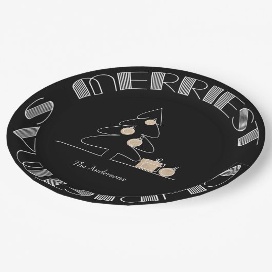 Merriest Christmas Tree Black Pappteller (Schrägansicht)