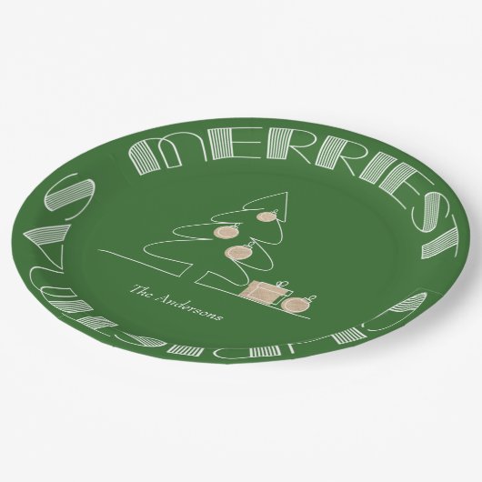 Merriest Christmas Tree Green Pappteller (Schrägansicht)
