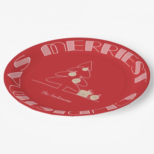 Merriest Christmas Tree Red Pappteller (Schrägansicht)