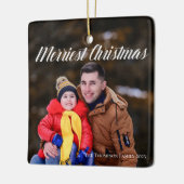 Merriest Christmas White Script Foto doppelseitig Keramikornament (Links)